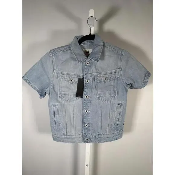 NWT G-Star RAW Arc Short Sleeve Denim Jacket Women’s XS Vintage Electric Blue - Picture 3 of 8